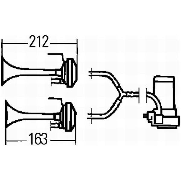 Hella Trumpet Horn 12V 118dB(A) Dual-tone Trumpet Horn 3PB 003 001-651 Hella  - Dynamic Drive