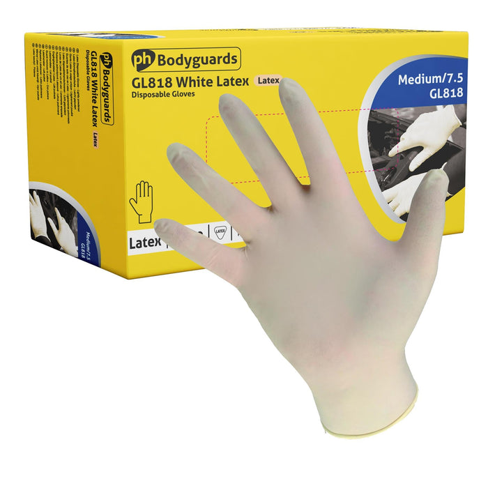 Bodyguards Powder Free White Latex Disposable Gloves XL Box of 100 Bodyguard  - Dynamic Drive