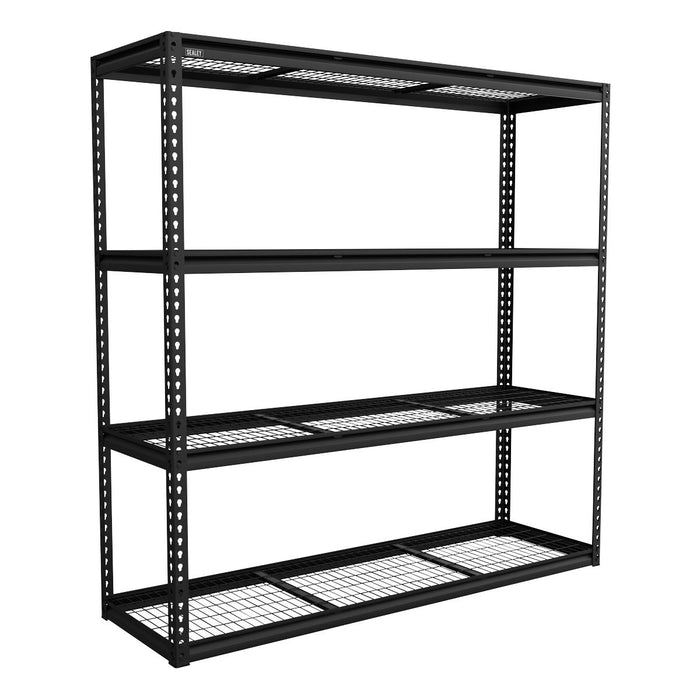 Heavy-Duty Modular Racking Unit 4 Mesh Shelves 300kg Capacity Per Level 1820mm Sealey  - Dynamic Drive