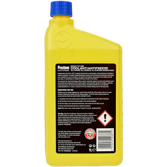 2x Prestone Coolant Antifreeze Ready to Use Universal Summer Winter -37°C