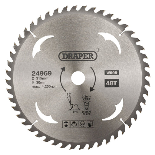 Draper TCT Circular Saw Blade for Wood, 315 x 30mm, 48T 24969 Draper  - Dynamic Drive