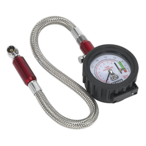 Sealey Tyre Pressure Gauge & Tyre Tread Depth Gauge Flexible Hose 0-8bar(0-120ps Sealey  - Dynamic Drive