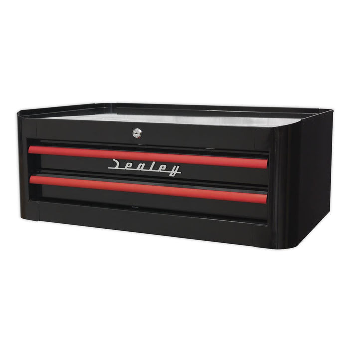 Sealey Mid-Box 2 Drawer Retro Style Black with Red Anodised Drawer Pulls