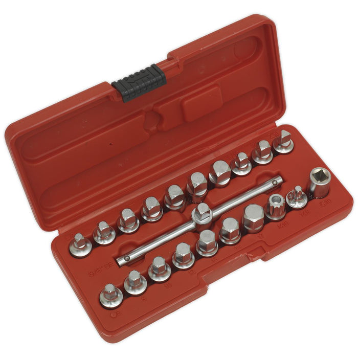 Sealey Oil Drain Plug Key Set 21pc 3/8"Sq Drive AK6586 Sealey  - Dynamic Drive