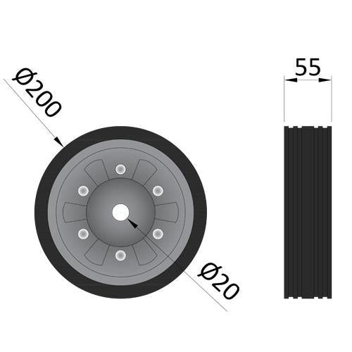 Maypole Mp97216 Steel 200Mm Replacement Jockey Wheel 20Mm Bore Rubber Tyre Maypole  - Dynamic Drive