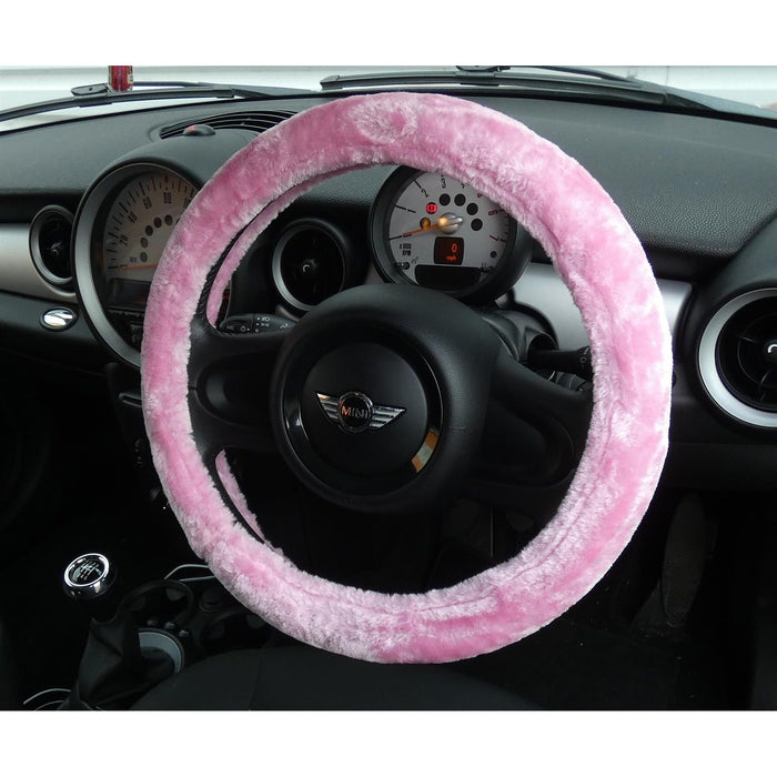 Pink Fluffy Furry Steering Wheel Cover for Fiat 500 500X Panda Tipo and more Streetwize  - Dynamic Drive