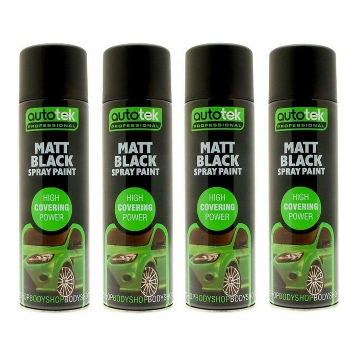 4 X Autotek Matt Black Paint Spray Aerosol 500Ml High Coverage Matt Black Autotek  - Dynamic Drive