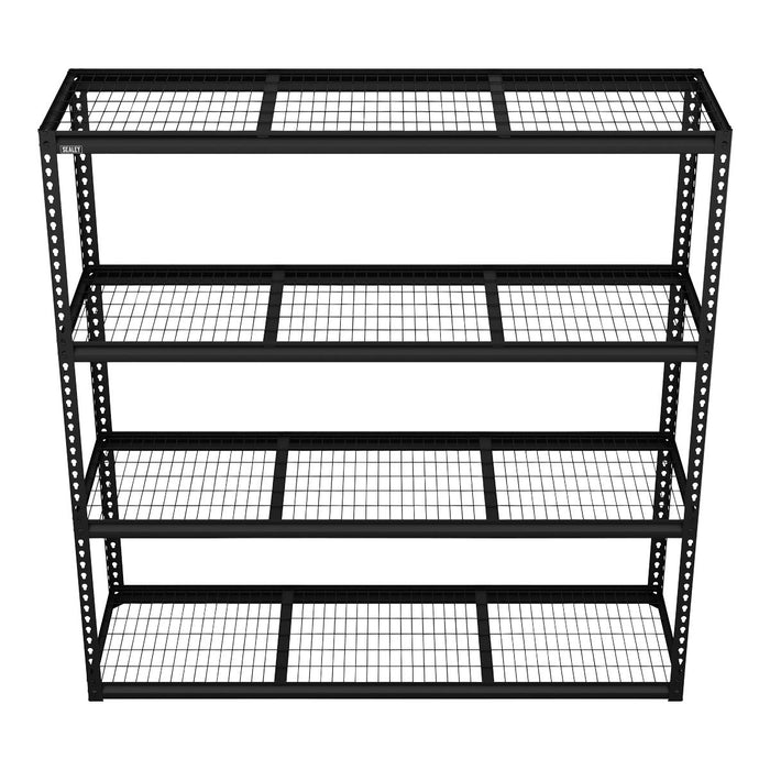 Heavy-Duty Modular Racking Unit 4 Mesh Shelves 300kg Capacity Per Level 1820mm Sealey  - Dynamic Drive