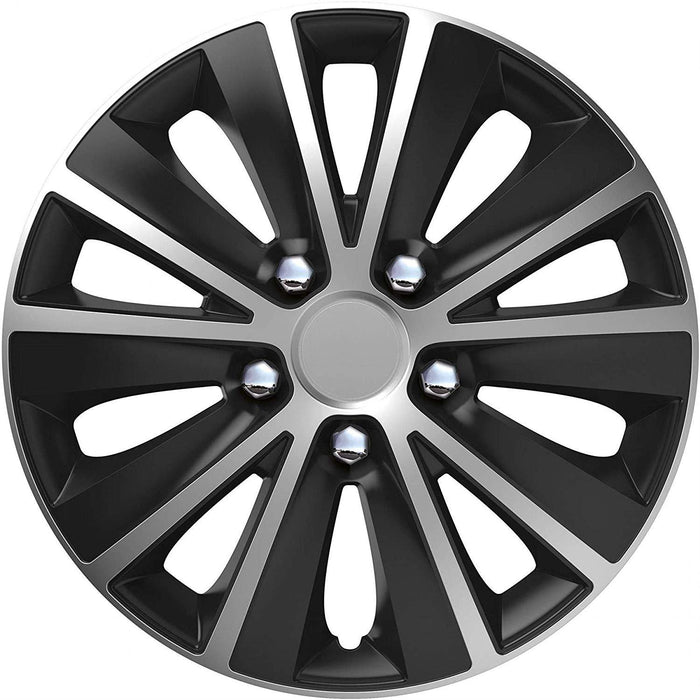 13" Alloy Look Black & Silver Stripe Multi-Spoke Wheel Trims Hub Caps Covers UKB4C  - Dynamic Drive