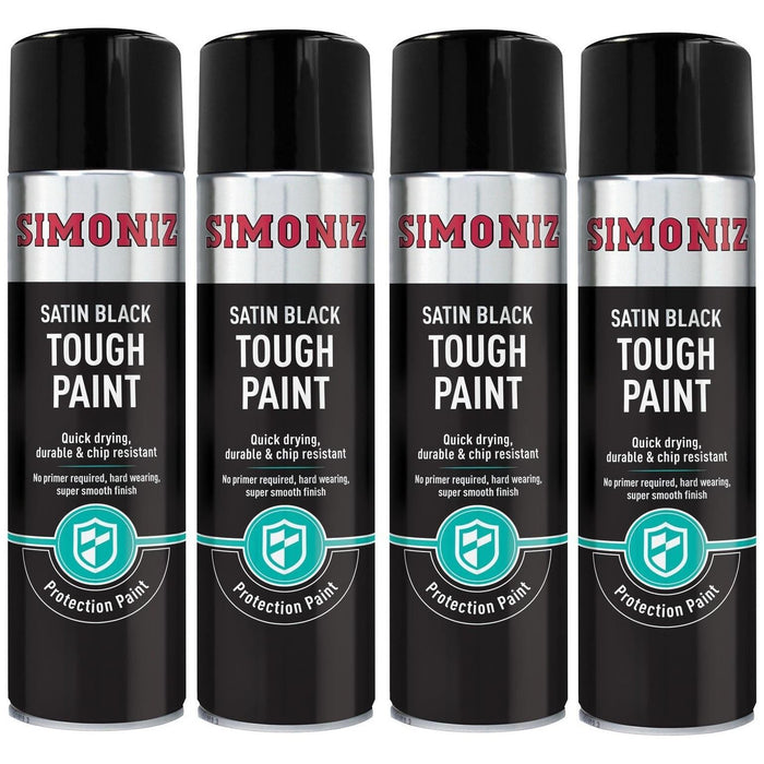 4 x Simoniz Large Tough Satin Black Aerosol Car Auto Spray Paint 500ml SIMVHT51D