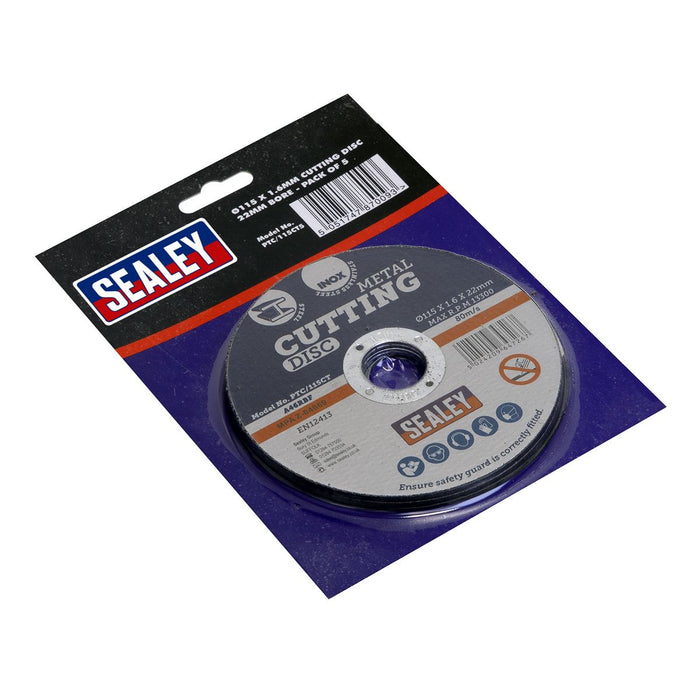 Sealey 5 Pack 115mm x 1.6mm Metal Cutting Slitting Grinding Discs 22mm Bore Sealey  - Dynamic Drive