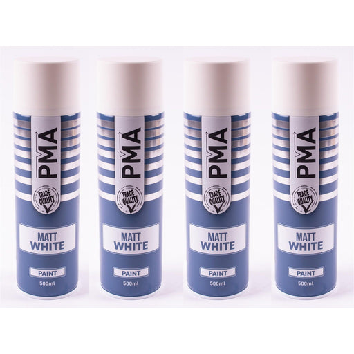 4 x PMA Aerosol Spray Paint Matt White Acrylic High Coverage 500ml PMA  - Dynamic Drive