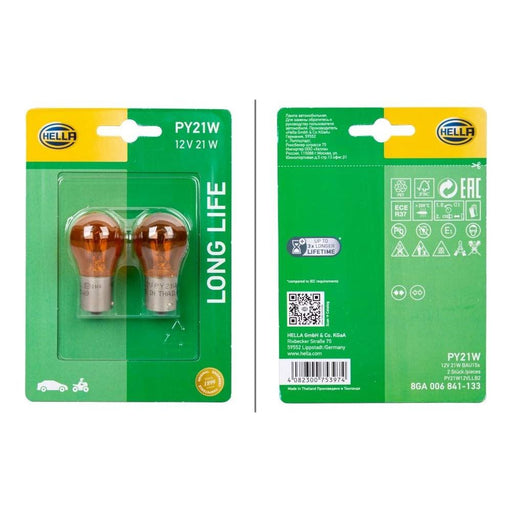 Hella Bulb PY21W Long Life 12V 21W Quantity: 2 8GA 006 841-133 Hella  - Dynamic Drive