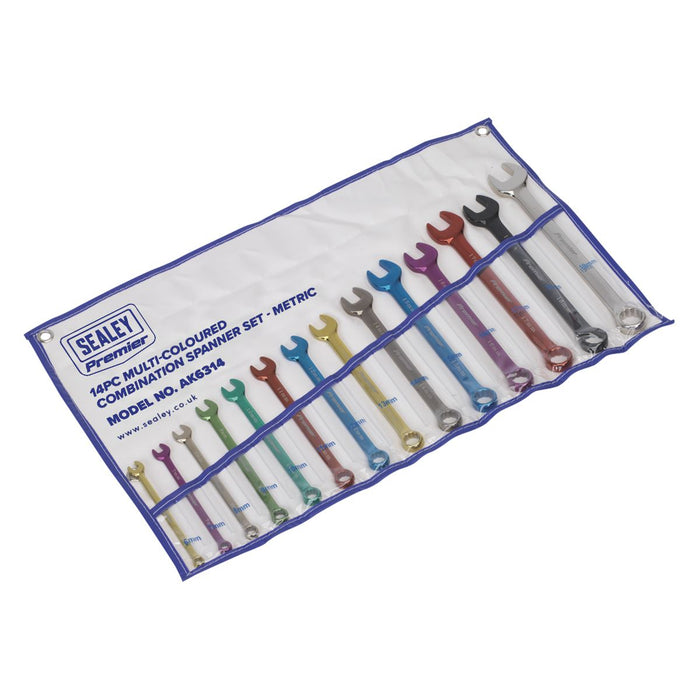 Sealey Combination Spanner Set 14pc Multi-Coloured Metric AK6314 Sealey  - Dynamic Drive