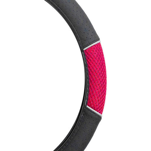 Red Black Steering Wheel Cover Soft Grip Mesh Look Universal Fit UKB4C  - Dynamic Drive