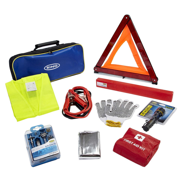 Ring RCT2 9 Piece Emergency Car Kit, with Universal Spare Bulb Kit, Booster Cabl