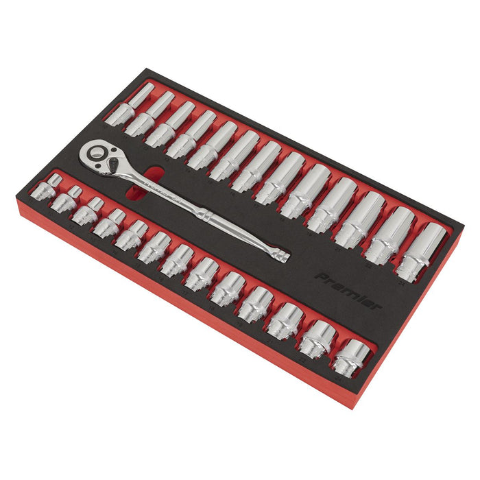 Sealey Ratchet Wrench & Socket Set 27pc 1/2"Sq Drive AK66723