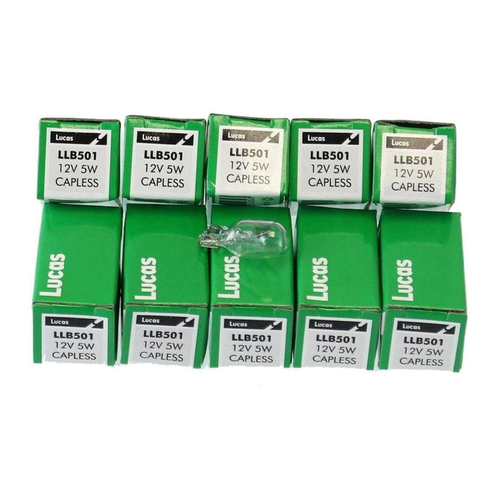 10x Genuine Lucas Capless Bulbs 501 LLB501 12v 5W Side Light Number Plate Bulb Lucas  - Dynamic Drive