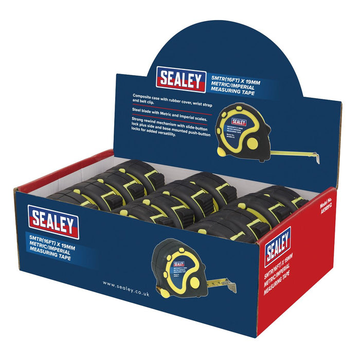 Sealey Rubber Tape Measure 5m(16ft) x 19mm Metric/Imperial Display Box of 12 Sealey  - Dynamic Drive