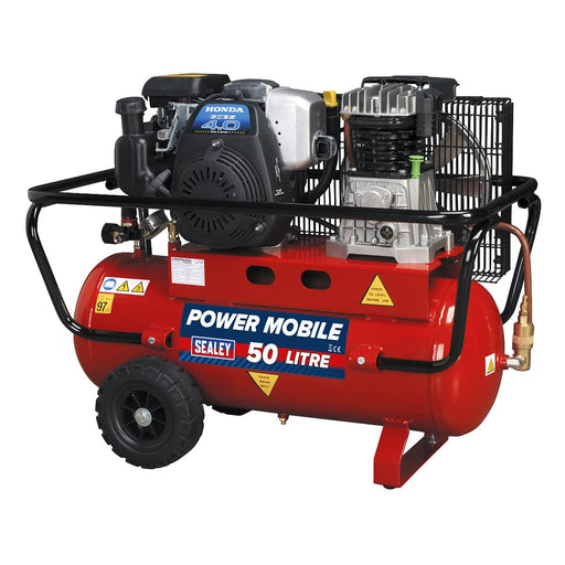 Sealey Air Compressor 50L Belt Drive Petrol Engine 4hp SA5040 Sealey  - Dynamic Drive