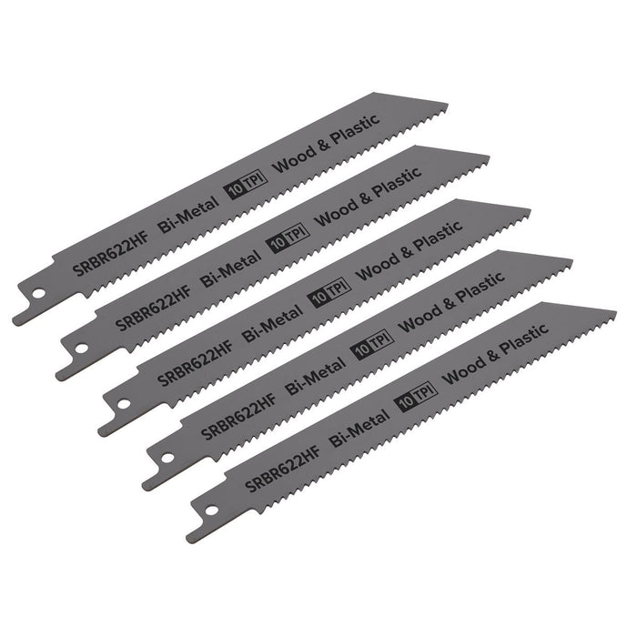 Sealey Reciprocating Saw Blade Wood & Plastics 150mm 10tpi Pack of 5 SRBR622HF Sealey  - Dynamic Drive