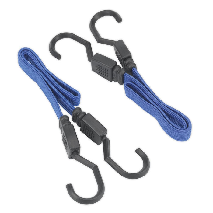 Sealey 2pc Flat Bungee Cord Set 460-1040mm Heavy-Duty Steel Hooks Tie Rope Sealey  - Dynamic Drive