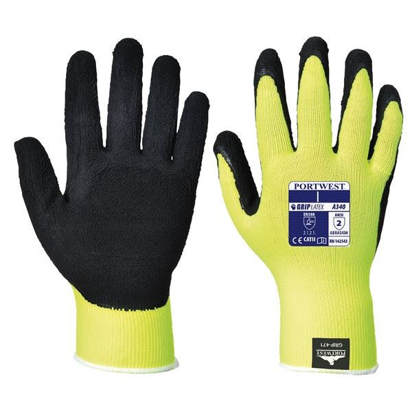 Portwest 164 Yellow Hivis Grip Glove LRG A340YERL