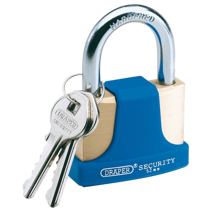 Draper Solid Brass Padlock and 2 Keys with Hardened Steel Shackle and Bumper, 52 Draper  - Dynamic Drive