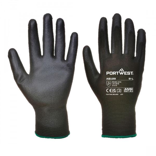 Portwest (Pk12) Black Pu Palm Glove L AB129BKRL