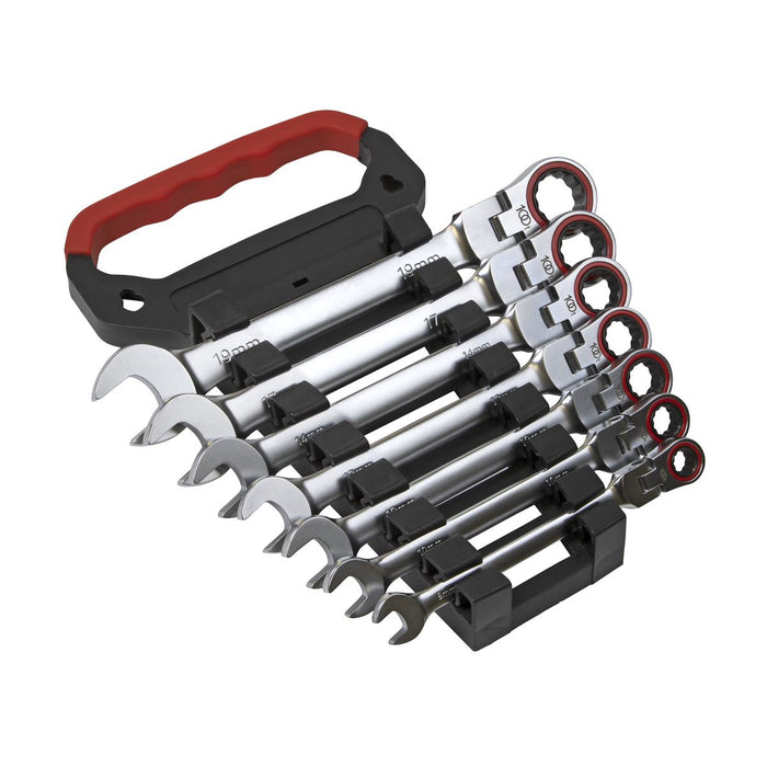 Sealey Flexi-Head Ratchet Combination Spanner Set 7pc Metric Platinum Series