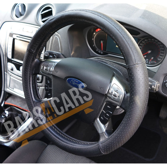 100% Genuine Leather Black Steering Wheel Cover for Mitsubishi Outlander 07-On UKB4C  - Dynamic Drive