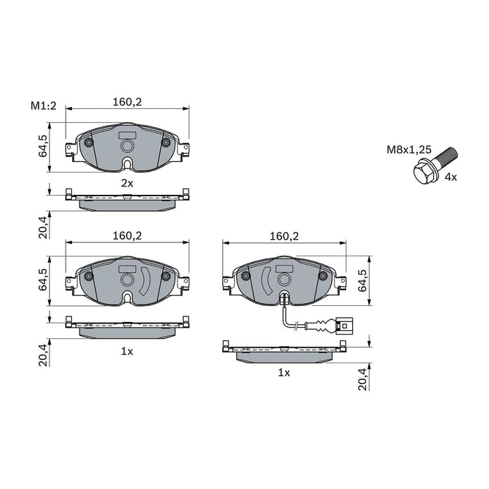 Genuine Bosch Brake Pad Set Bp1505 fits VW Up BlueMotion - 1.0 - 11-20 098649466