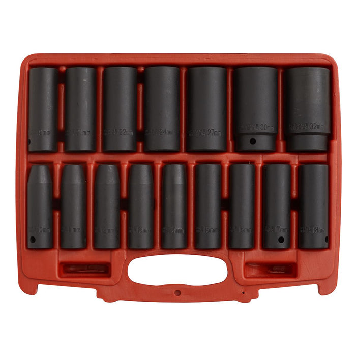 Sealey Impact Socket Set 16pc 1/2"Sq Drive Deep Metric AK5816M