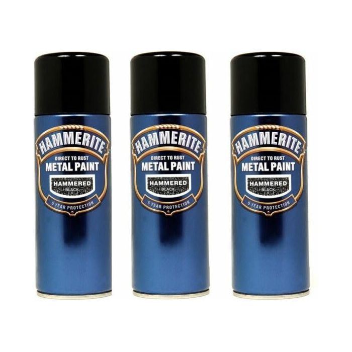 3x 400ml Hammerite HAmmERED BLACK Direct to Rust Metal Spray Paint Aerosol 400ml Hammerite  - Dynamic Drive