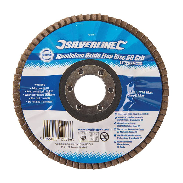 Silverline Aluminium Oxide Flap Disc 115mm 60 Grit Silverline  - Dynamic Drive