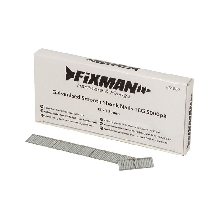 Fixman Galvanised Smooth Shank Nails 18G 5000pk 12 x 1.25mm