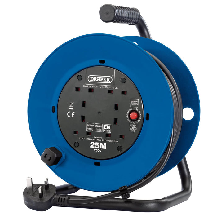 Draper 230V Four Socket Industrial Cable Reel, 25m 02121 Draper  - Dynamic Drive