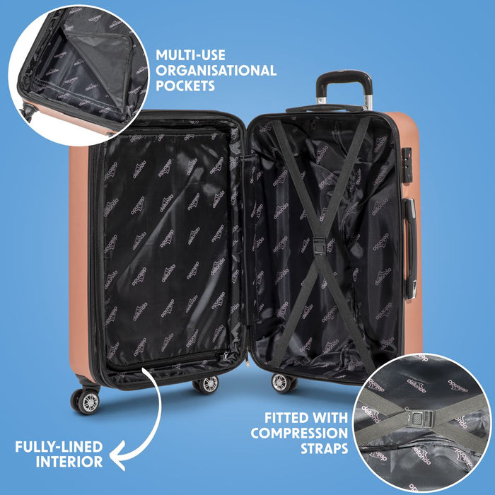 Dellonda 3-Piece Lightweight ABS Luggage Set with TSA Lock  Rose Gold