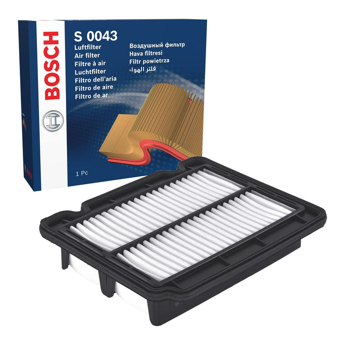 Genuine Bosch Car Air Filter S0043 fits Chevrolet Aveo - 1.2 - 08-13 F026400043