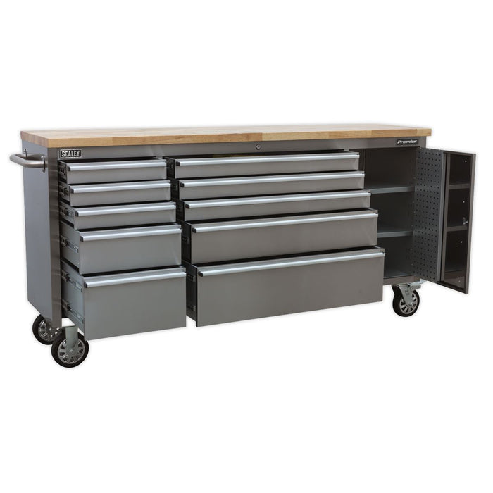 Sealey Mobile Stainless Steel Tool Cabinet 10 Drawer & Cupboard AP7210SS Sealey  - Dynamic Drive