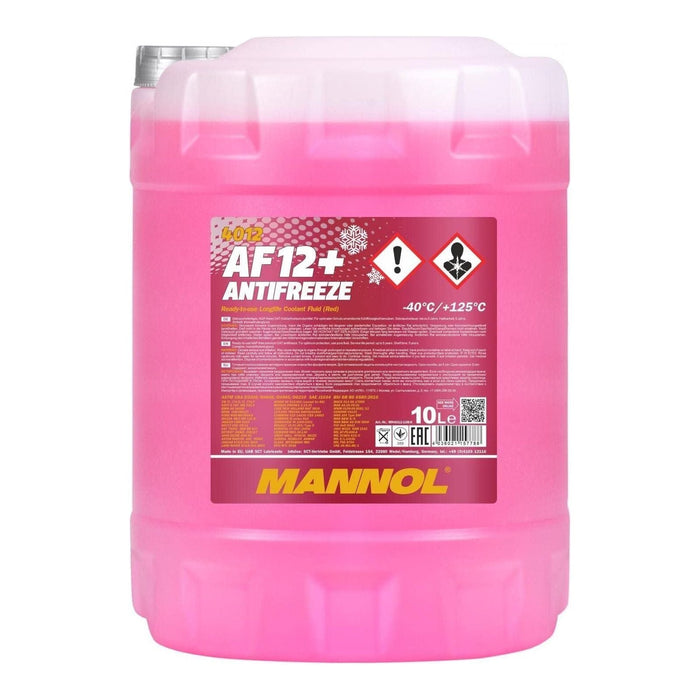 MANNOL Antifreeze Coolant Fluid AF12+ Red Ready To Use Mixed Long Life -40 10L