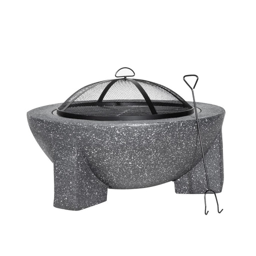 Dellonda Round MgO Fire Pit with BBQ Grill Ø75cm Safety Mesh Screen - Dark Grey Dellonda  - Dynamic Drive