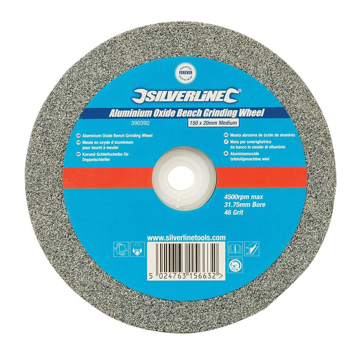 Silverline Aluminium Oxide Bench Grinding Wheel 150 x 20mm 46G Medium Silverline  - Dynamic Drive