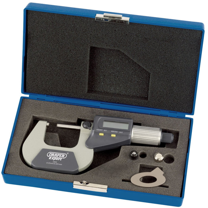 Draper Dual Reading Digital External Micrometer, 0 - 25mm/0 - 1" 46599