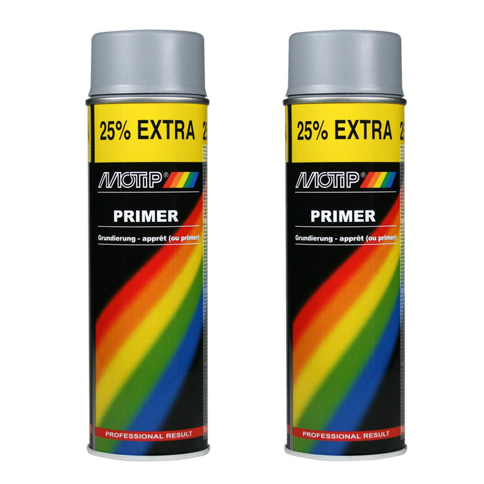 2 x Motip Acrylic Grey Primer Aerosol Can Car Spray Paint Metal Glass 500ml