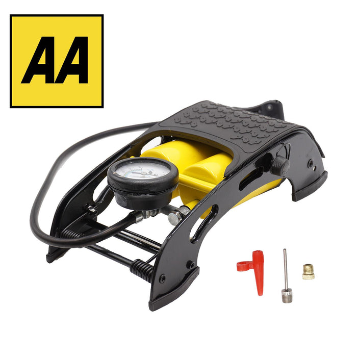 AA Double Barrel Cylinder Tyre Foot Pump Air Inflator Car Van Bicycle Bike AA  - Dynamic Drive