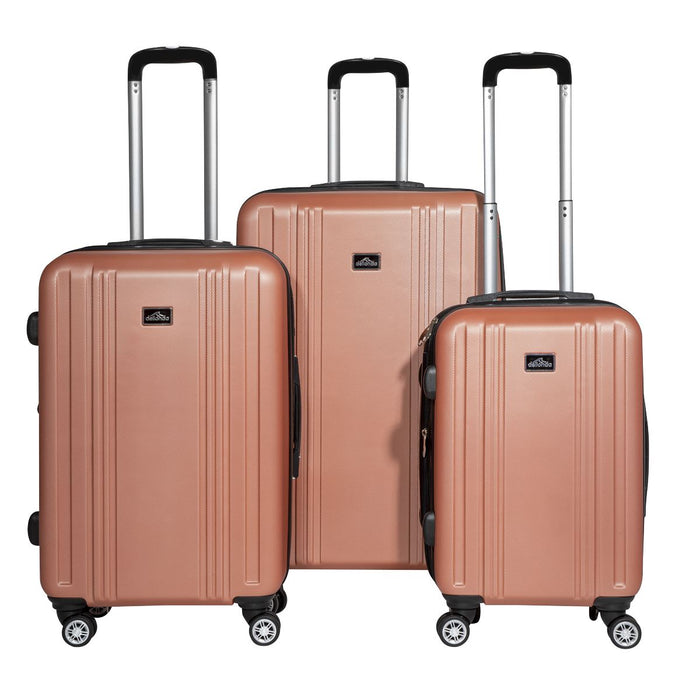 Dellonda 3-Piece Lightweight ABS Luggage Set with TSA Lock  Rose Gold