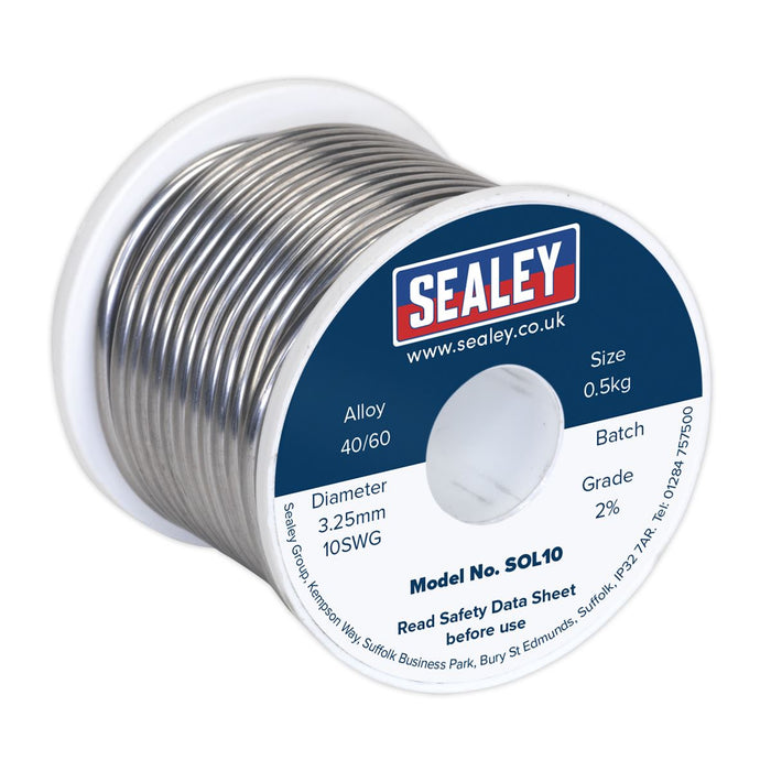 Sealey Solder Wire Quick Flow 3.25mm/10SWG 40/60 0.5kg Reel SOL10