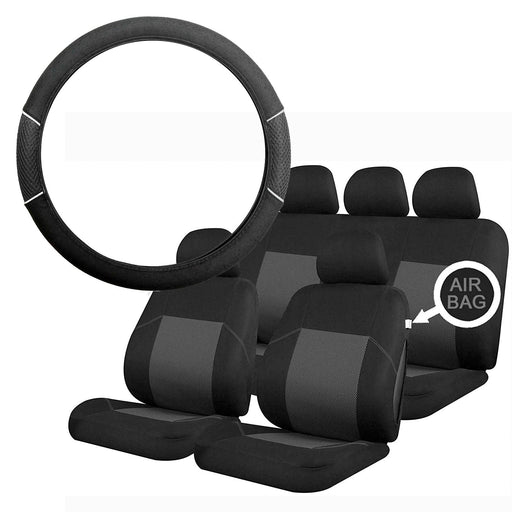 Grey & Black Steering Wheel & Seat Cover set for Honda Jazz All Years UKB4C  - Dynamic Drive