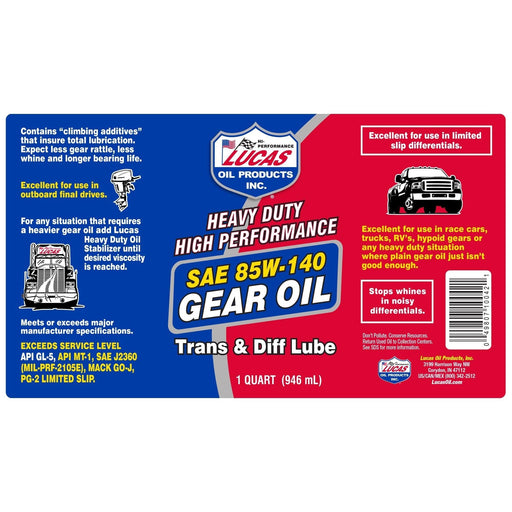 Lucas Oil 85W140 Plus H/D Gear Oil 946Ml 10042 Lucas  - Dynamic Drive